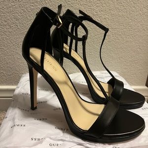 Guess Tecru T-Strap Stilettos, Black, Size 9